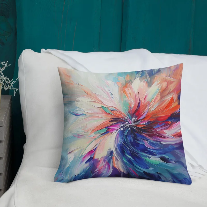 Abstract Floral Burst Throw Pillow: Modern Colorful Decor Cushion