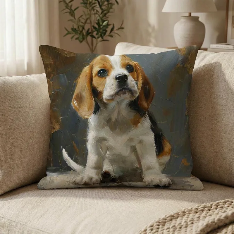 Adorable Beagle Puppy Throw Pillow: Cozy Dog Lover Home Decor