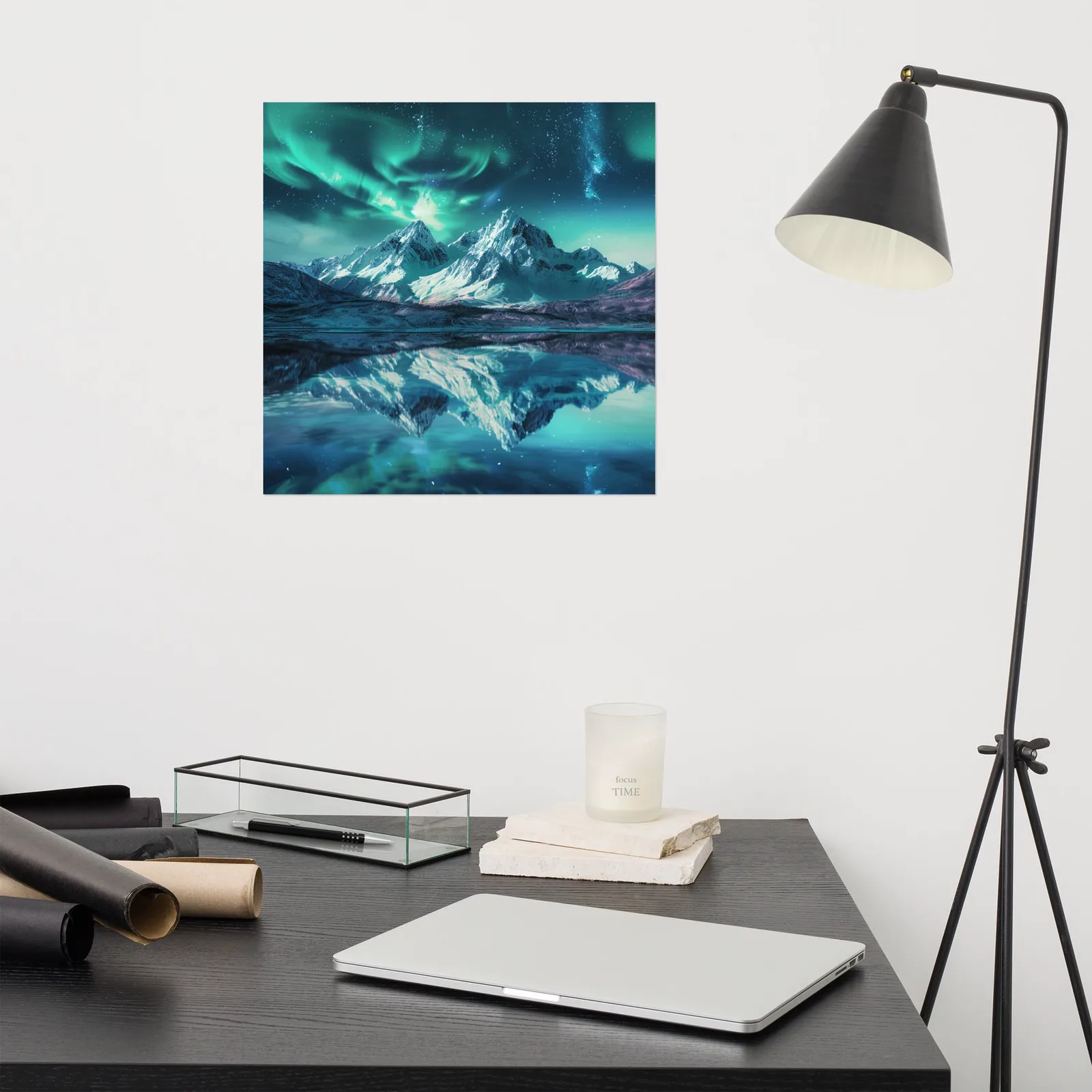 Aurora Mountain Dreamscape Poster: Northern Lights Landscape Wall Art