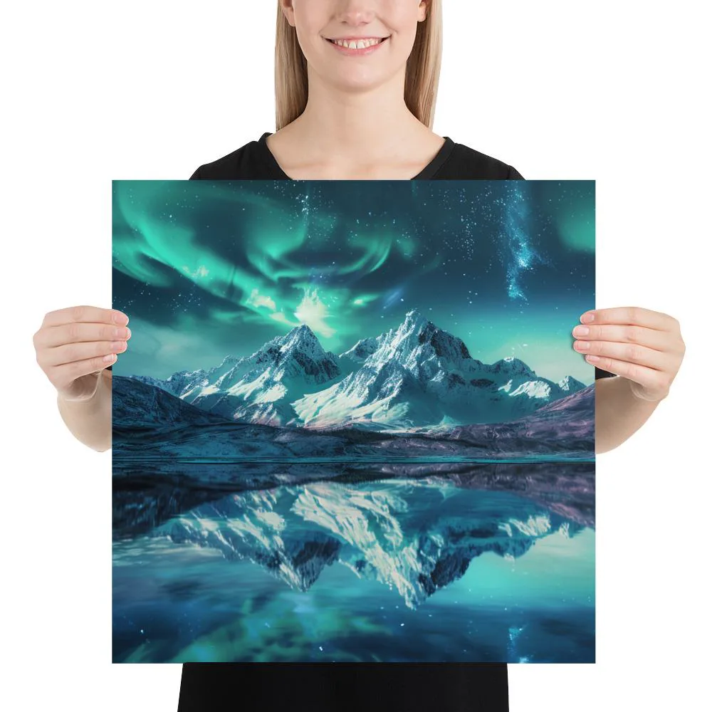 Aurora Mountain Dreamscape Poster: Northern Lights Landscape Wall Art, photo 2