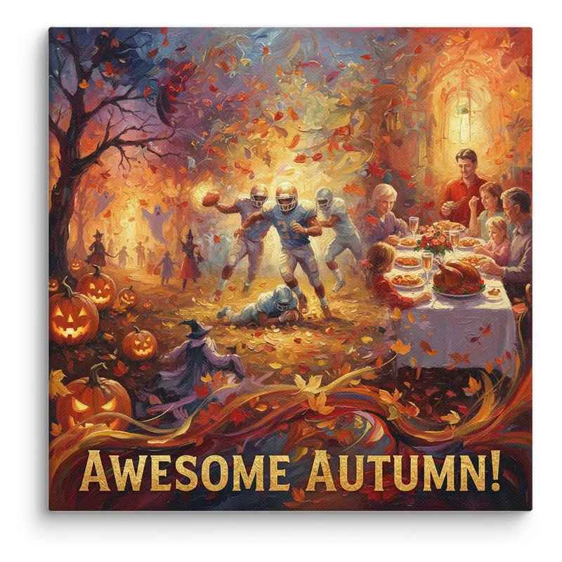 Autumn Canvas Print: Halloween, Football, Thanksgiving Art