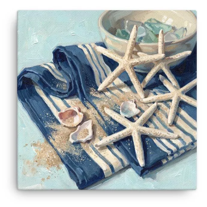 Beachcomber's Treasure Thin Canvas: Starfish and Sea Glass Decor Wall Art