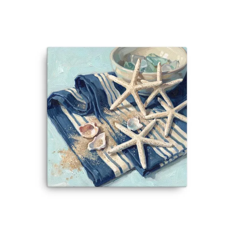 Beachcomber's Treasure Thin Canvas: Starfish and Sea Glass Decor Wall Art