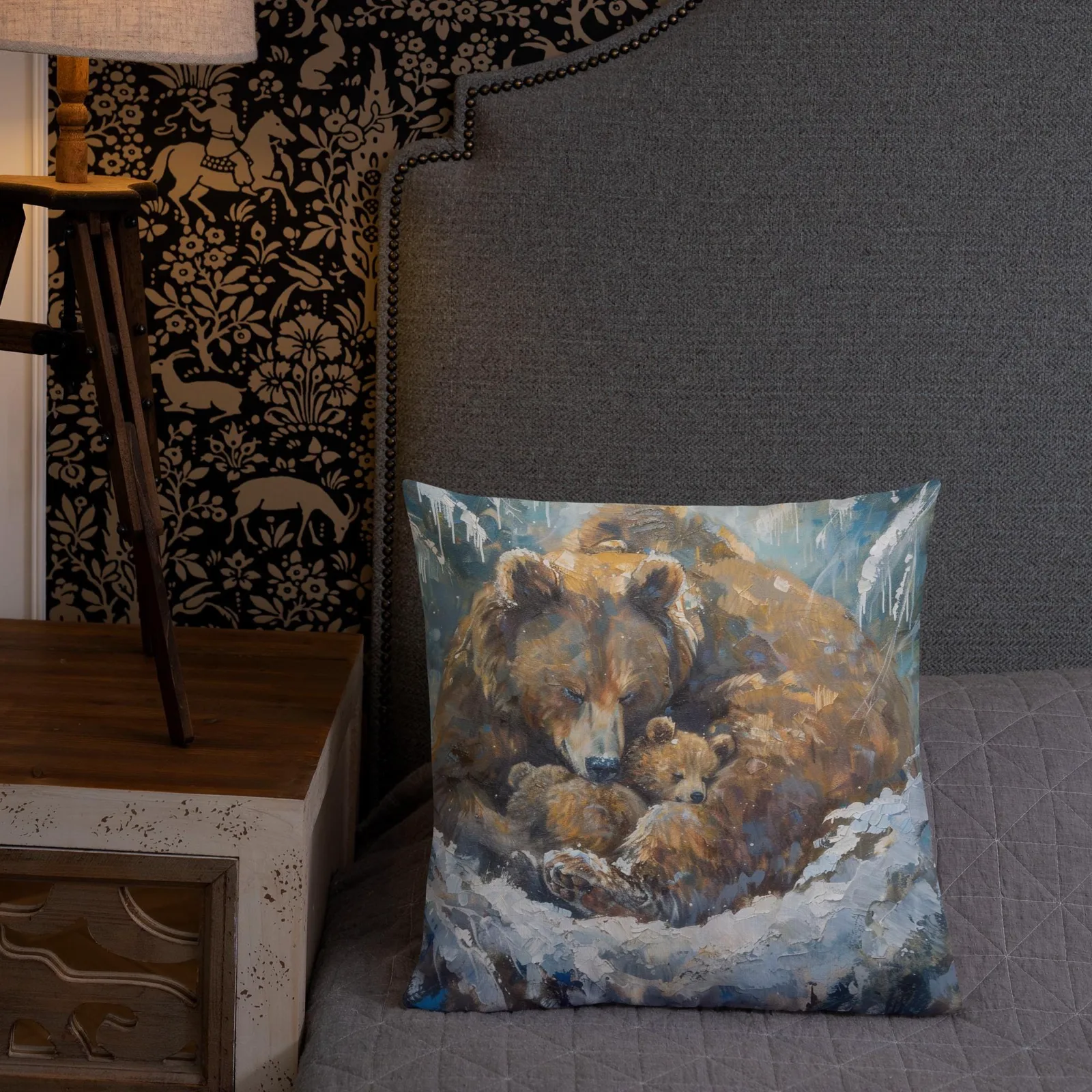 Bear Family in Snow Throw Pillow: Rustic Winter Decor, photo 7