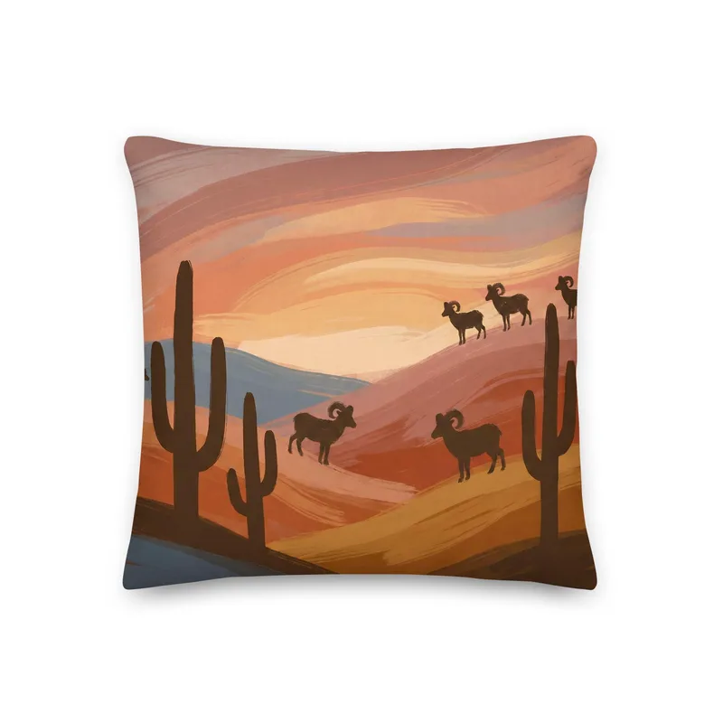 Bighorn Sheep Throw Pillow: Terracotta Southwest Decor Cushion