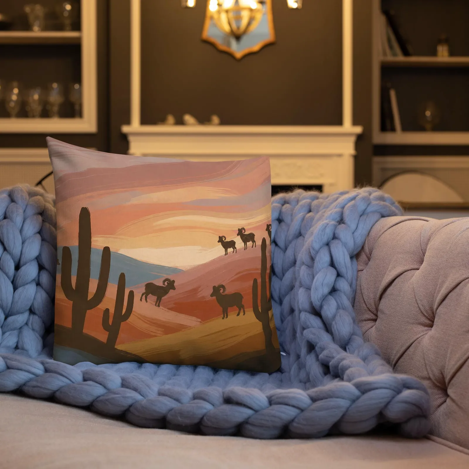 Bighorn Sheep Throw Pillow: Terracotta Southwest Decor Cushion, photo 4