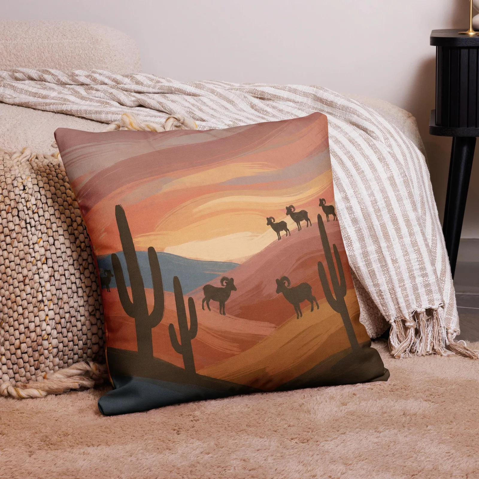 Bighorn Sheep Throw Pillow: Terracotta Southwest Decor Cushion, photo 10
