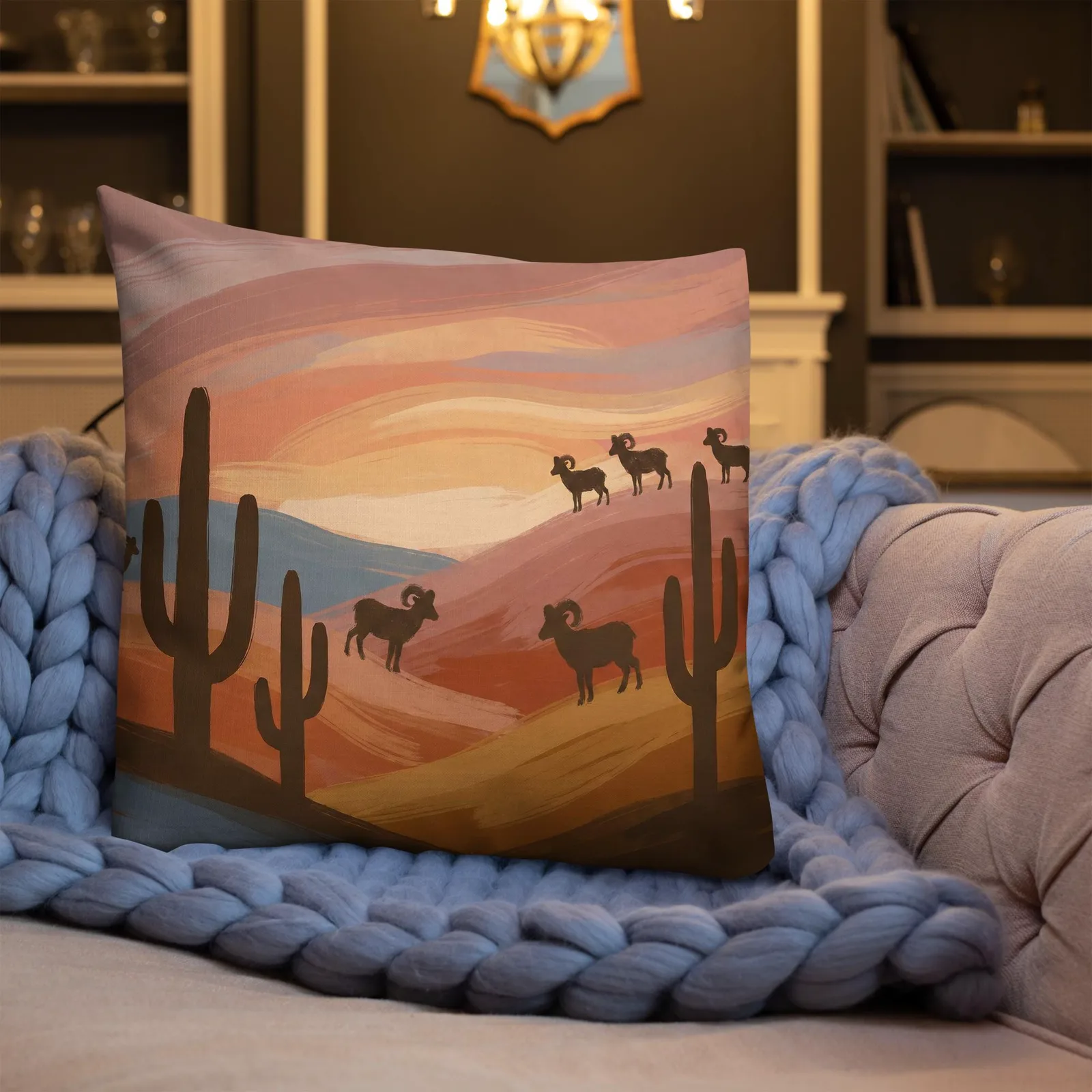 Bighorn Sheep Throw Pillow: Terracotta Southwest Decor Cushion, photo 5