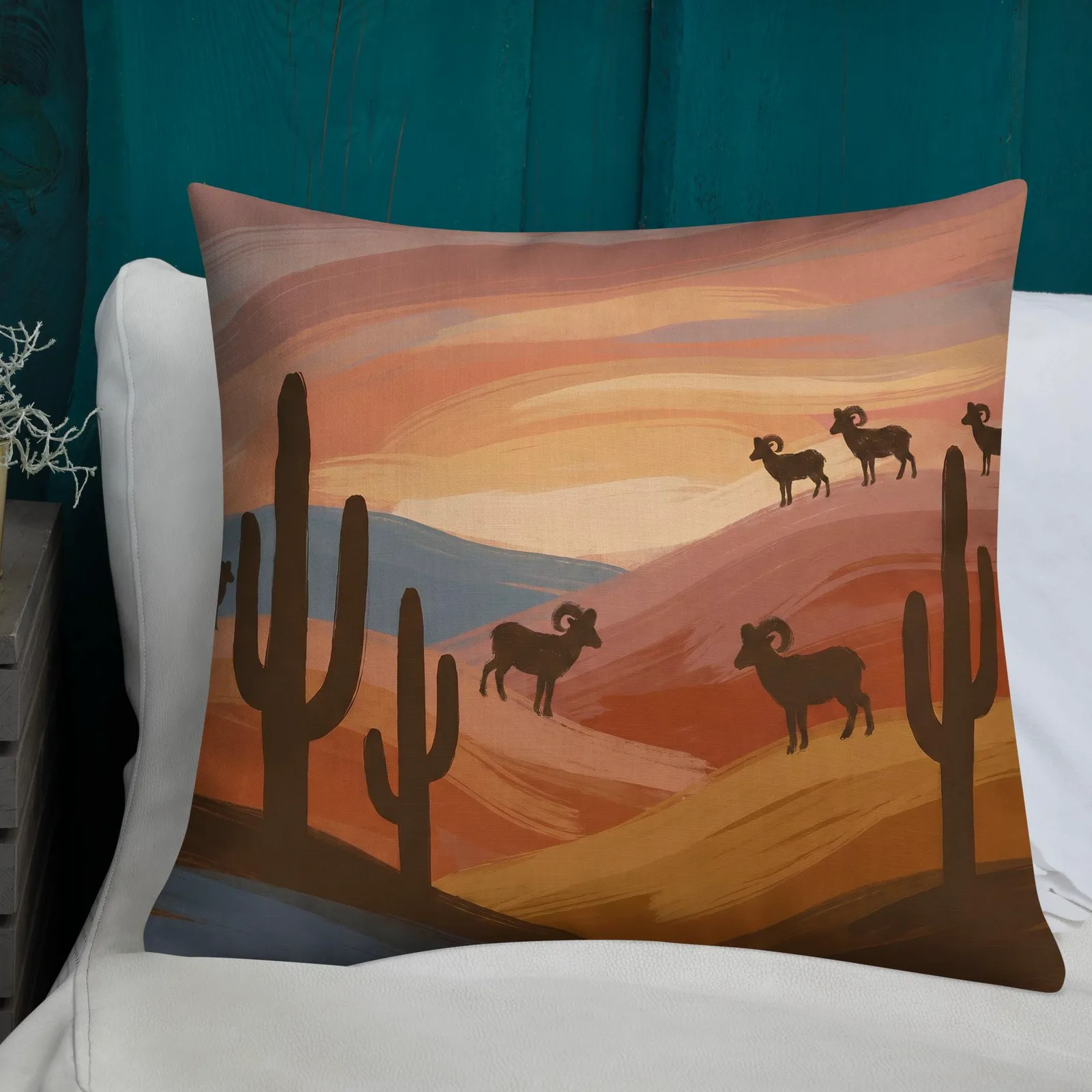 Bighorn Sheep Throw Pillow: Terracotta Southwest Decor Cushion, photo 3