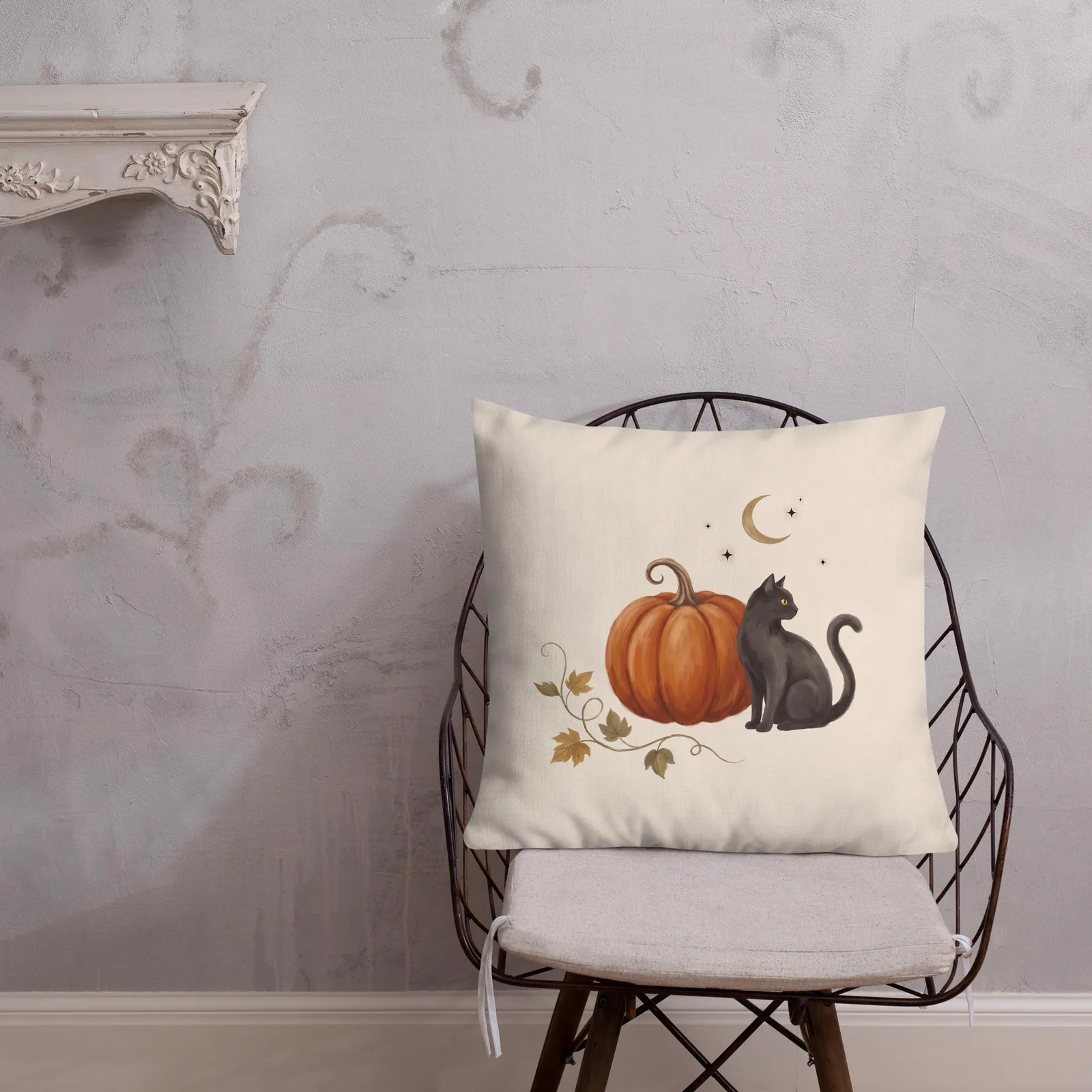 Black Cat Pumpkin Throw Pillow: Autumn Halloween, photo 9