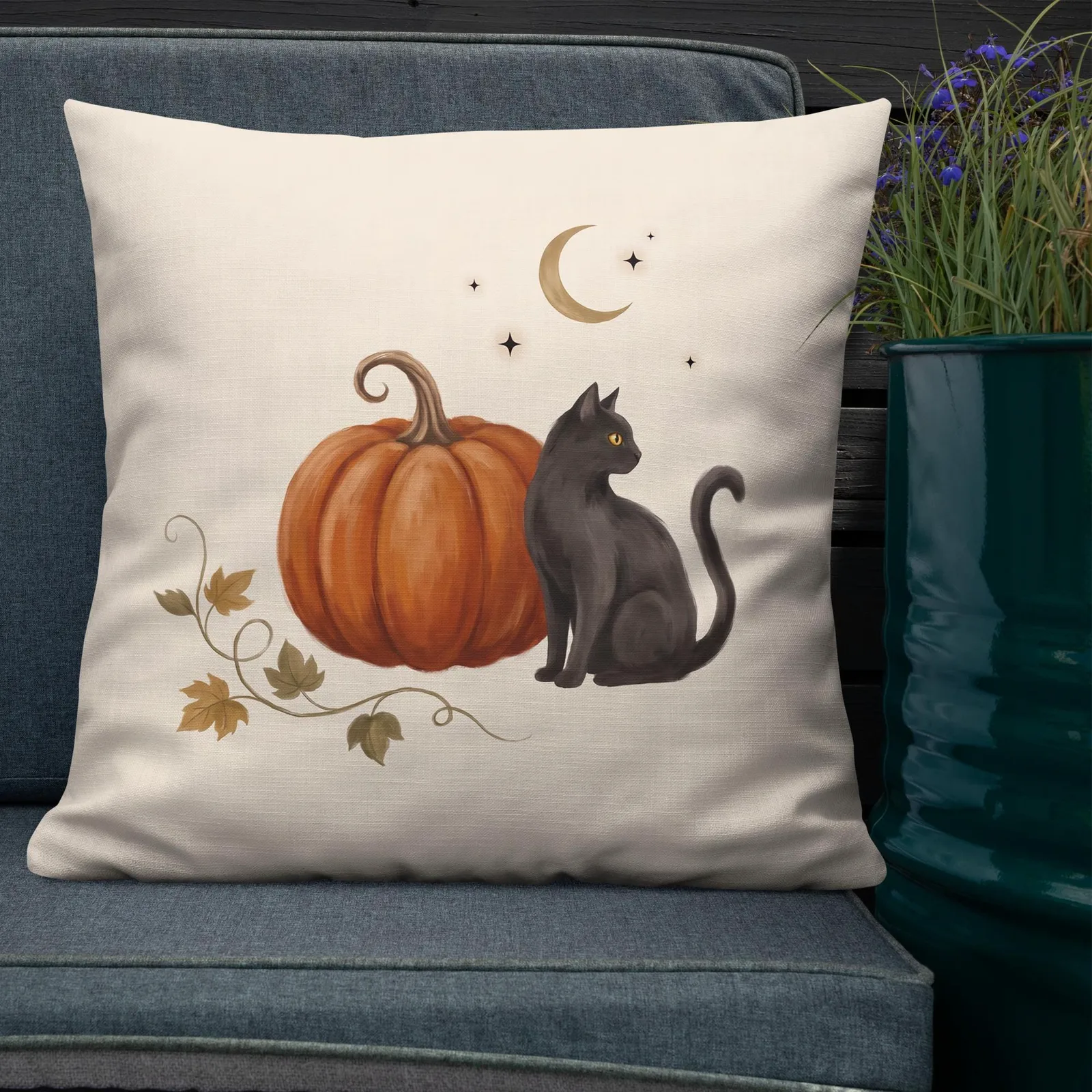 Black Cat Pumpkin Throw Pillow: Autumn Halloween, photo 5