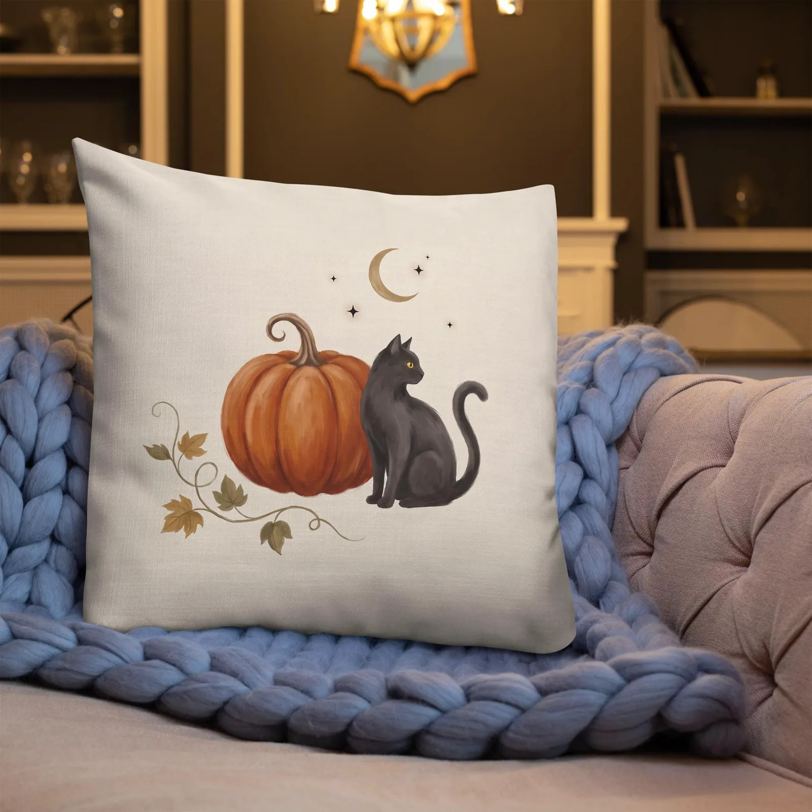 Black Cat Pumpkin Throw Pillow: Autumn Halloween, photo 3