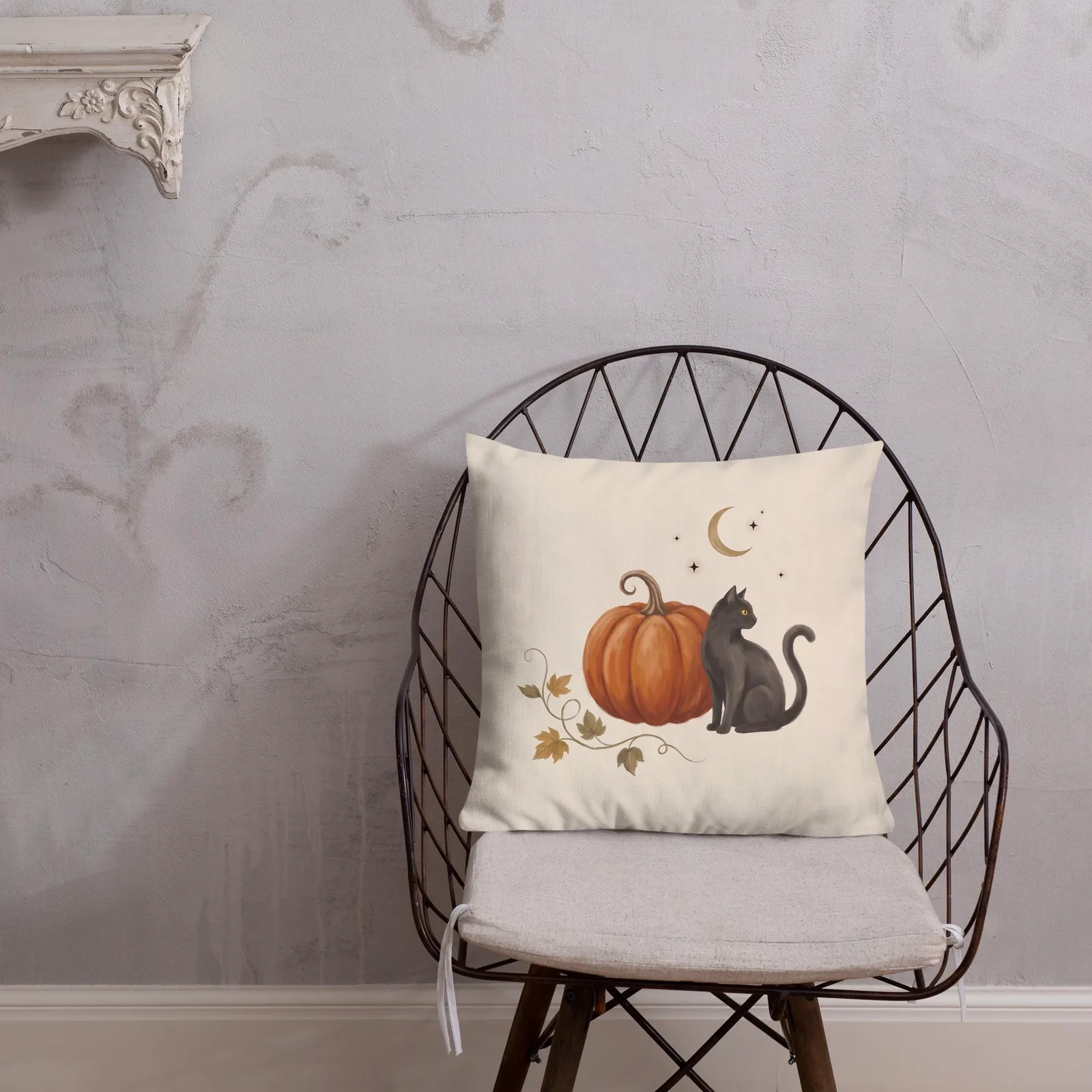 Black Cat Pumpkin Throw Pillow: Autumn Halloween, photo 8