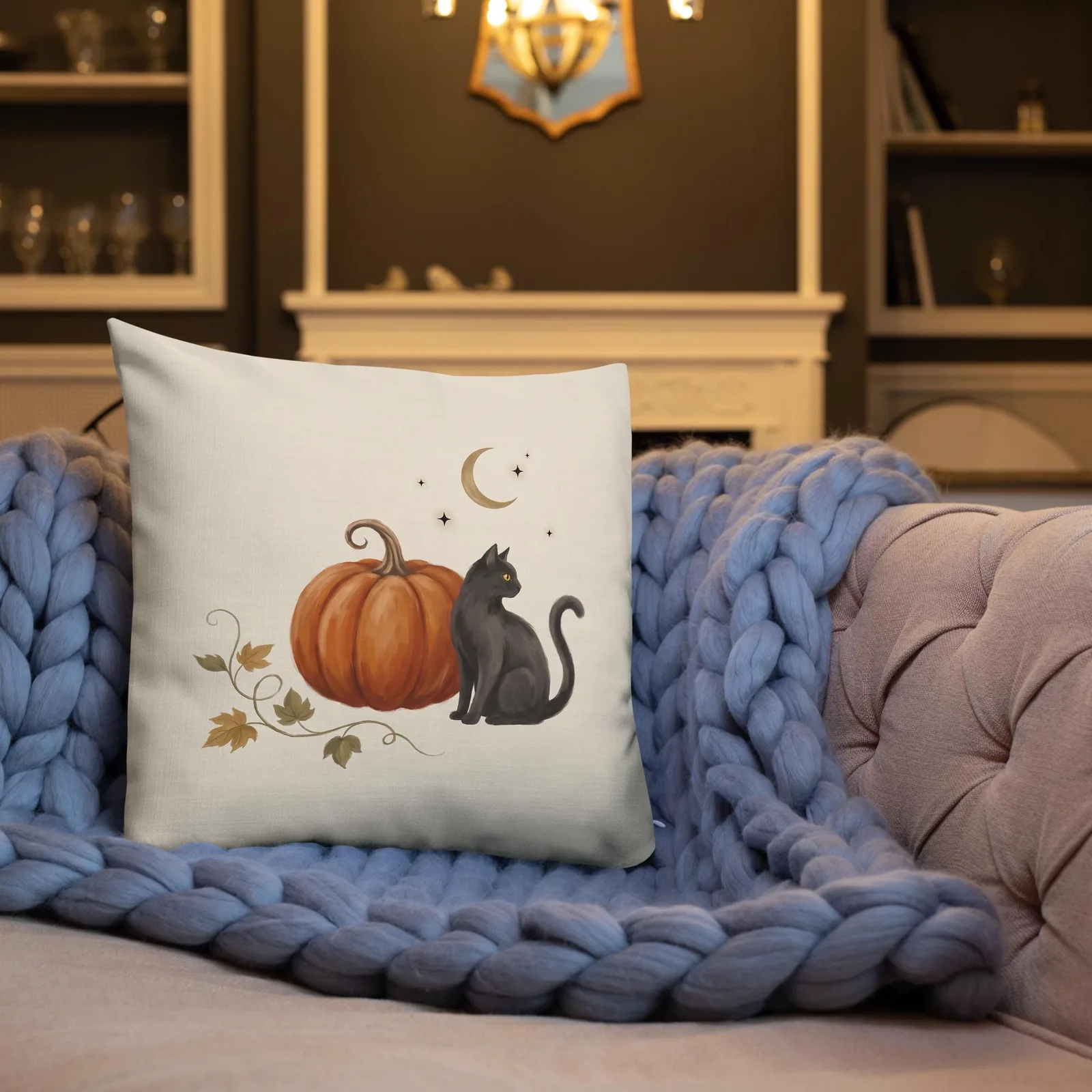 Black Cat Pumpkin Throw Pillow: Autumn Halloween, photo 2