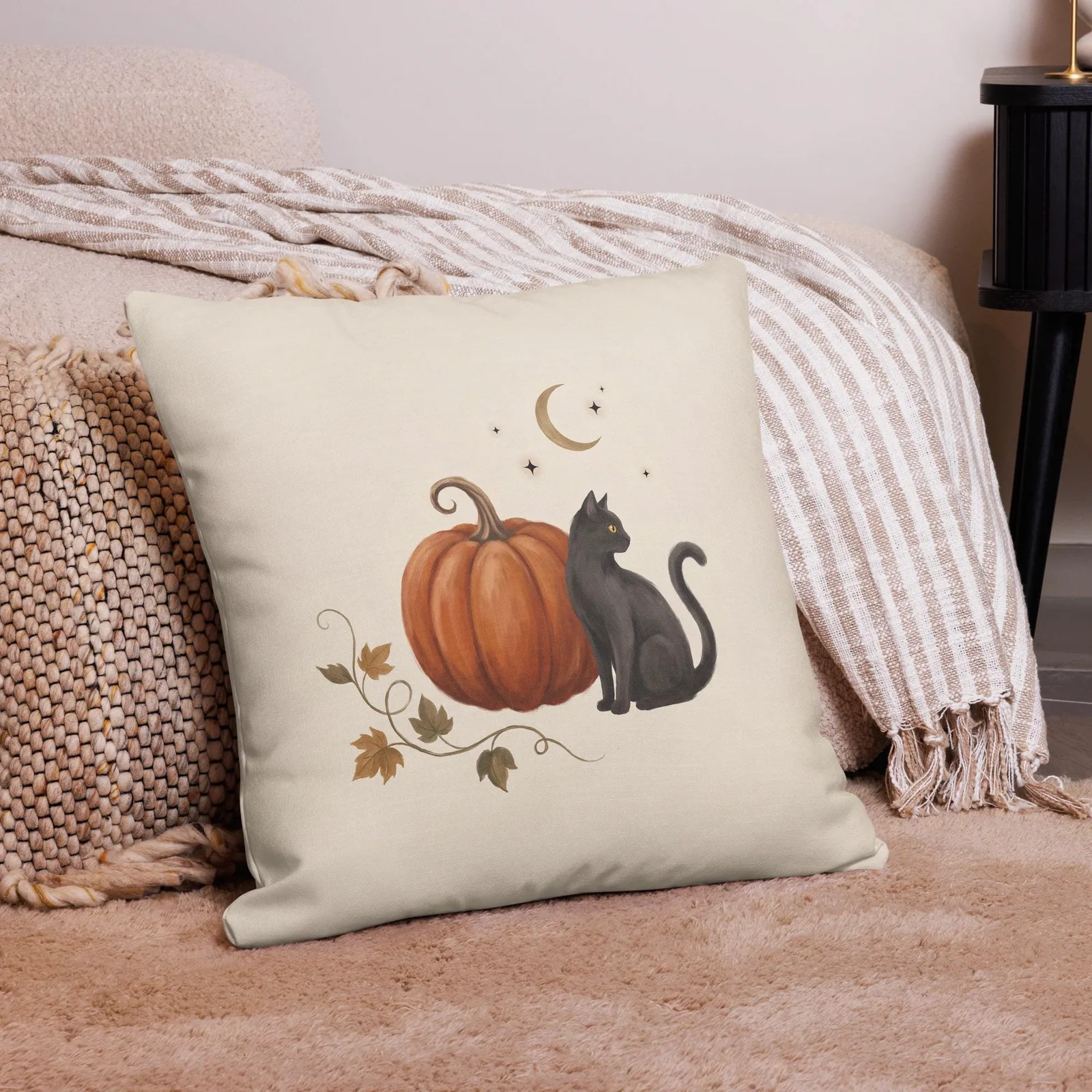 Black Cat Pumpkin Throw Pillow: Autumn Halloween, photo 10