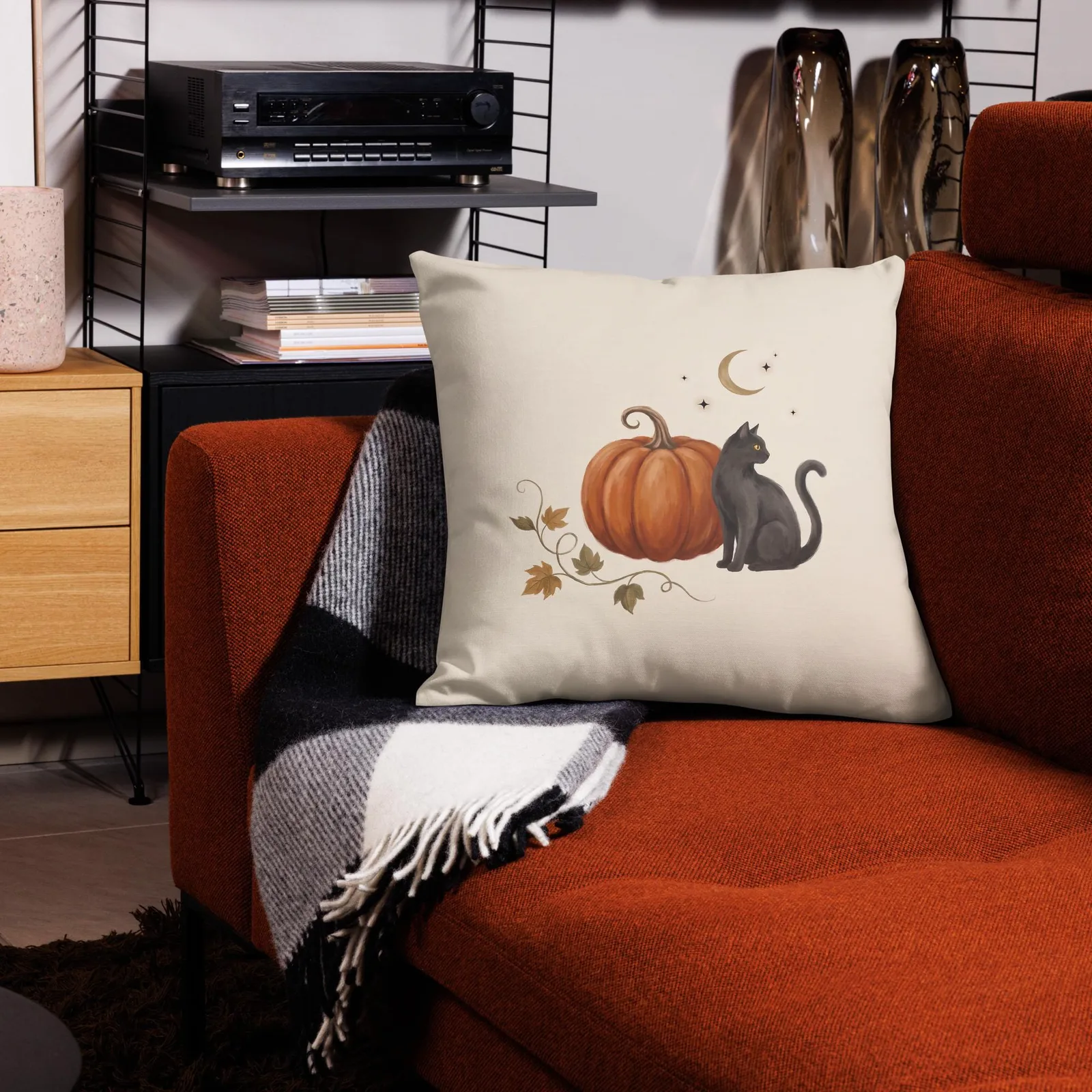 Black Cat Pumpkin Throw Pillow: Autumn Halloween, photo 7