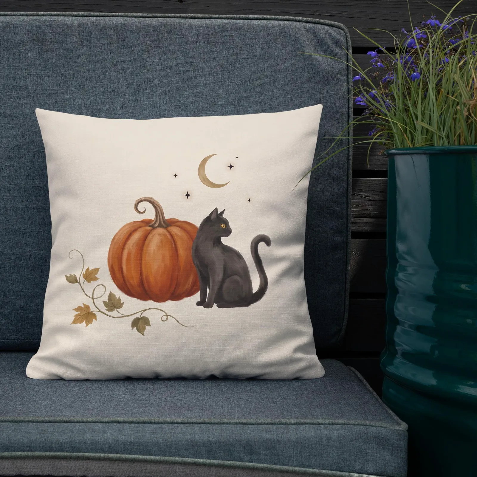 Black Cat Pumpkin Throw Pillow: Autumn Halloween, photo 4