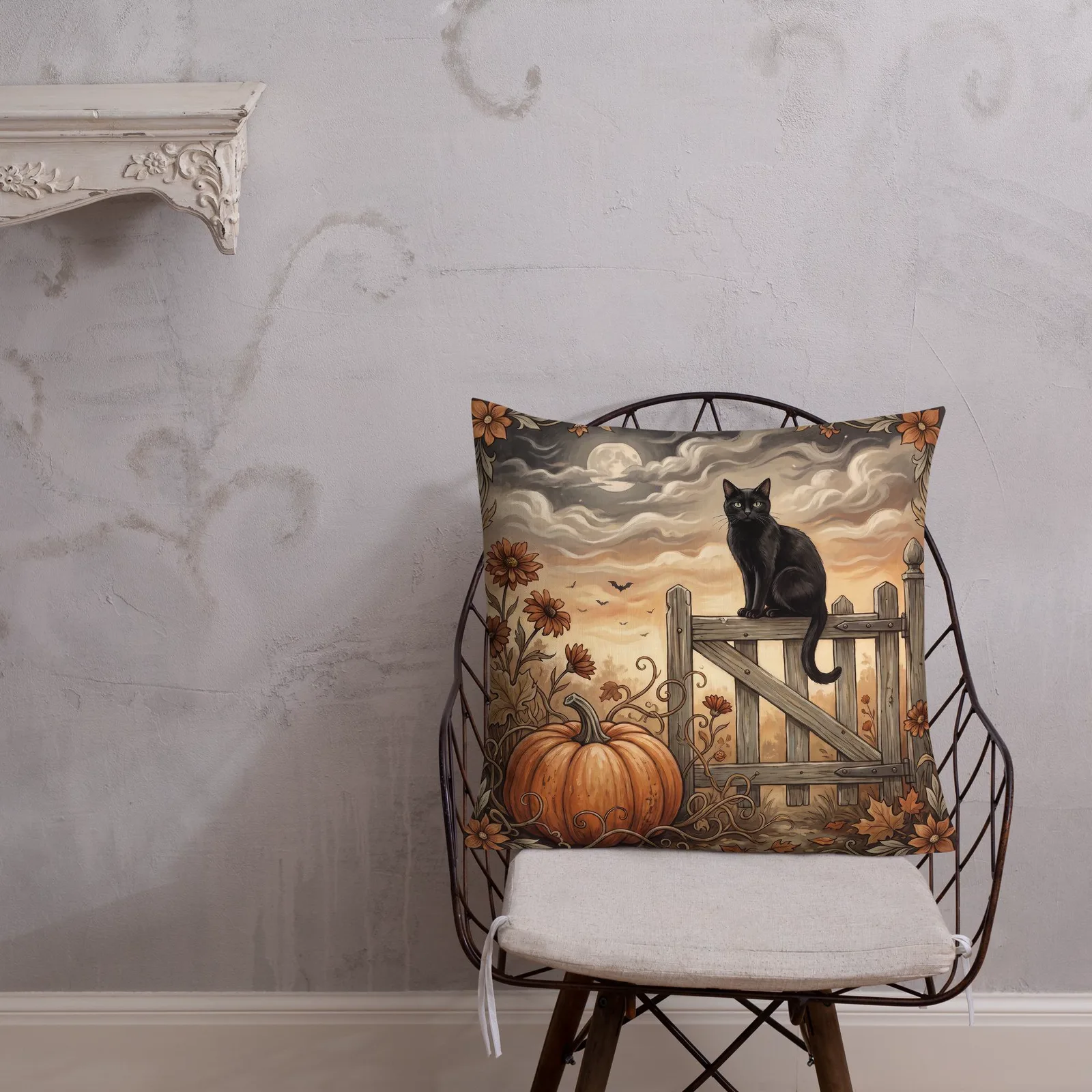 Black Cat Pumpkin Throw Pillow: Halloween Autumn Decor (18x18 or 22x22), photo 5