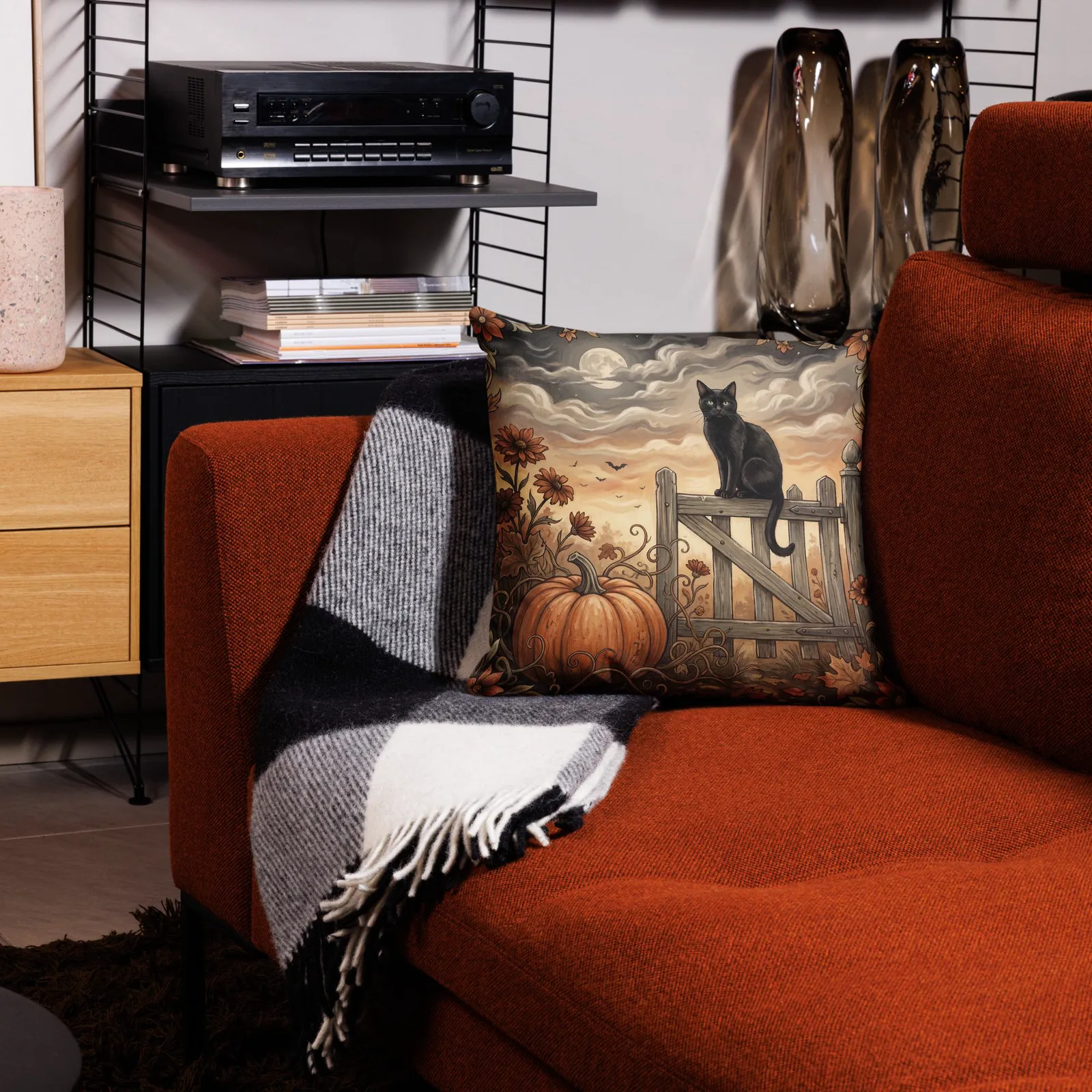 Black Cat Pumpkin Throw Pillow: Halloween Autumn Decor (18x18 or 22x22), photo 8