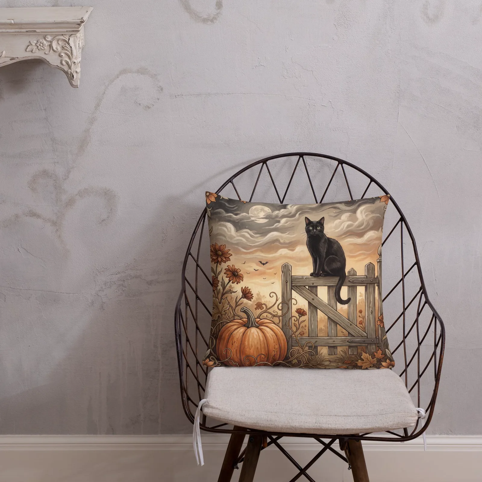 Black Cat Pumpkin Throw Pillow: Halloween Autumn Decor (18x18 or 22x22), photo 4