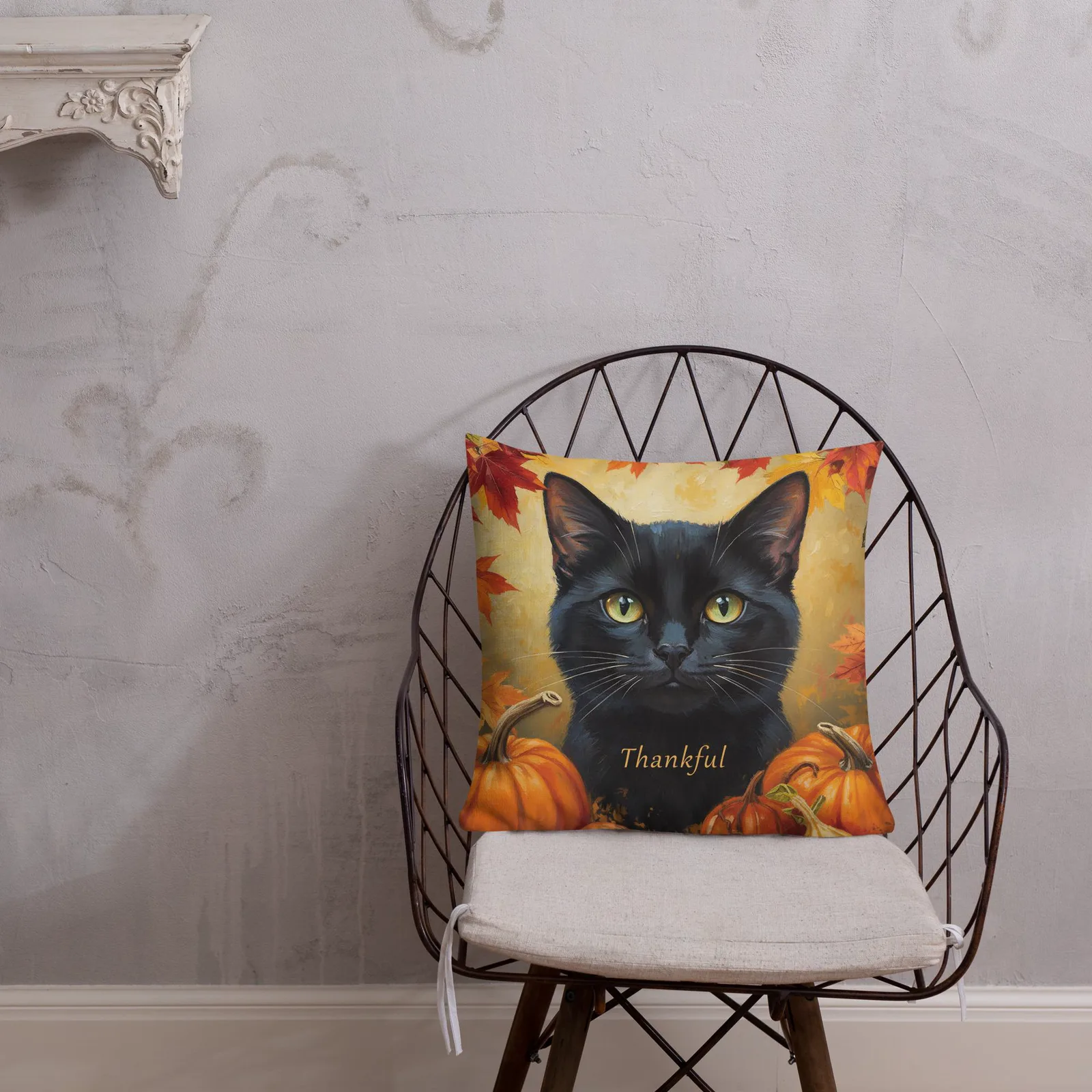 Black Cat Throw Pillow: Thankful Cat Lover Decor, photo 5