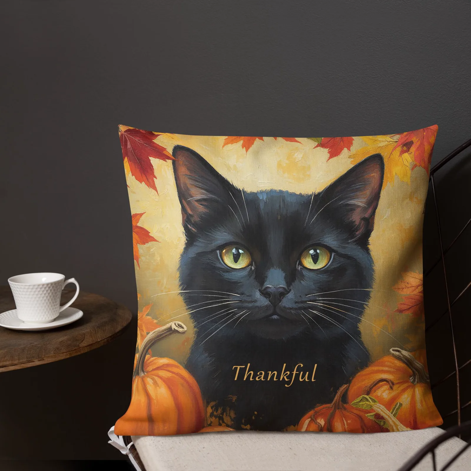 Black Cat Throw Pillow: Thankful Cat Lover Decor, photo 9
