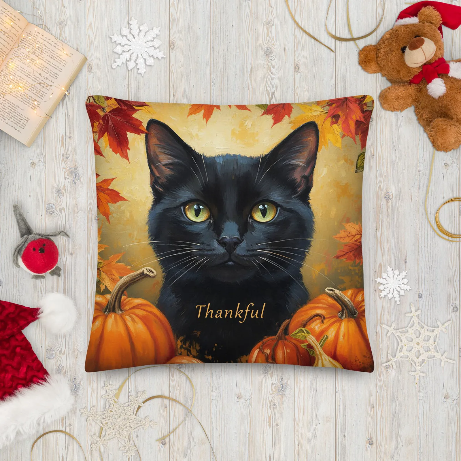 Black Cat Throw Pillow: Thankful Cat Lover Decor, photo 10