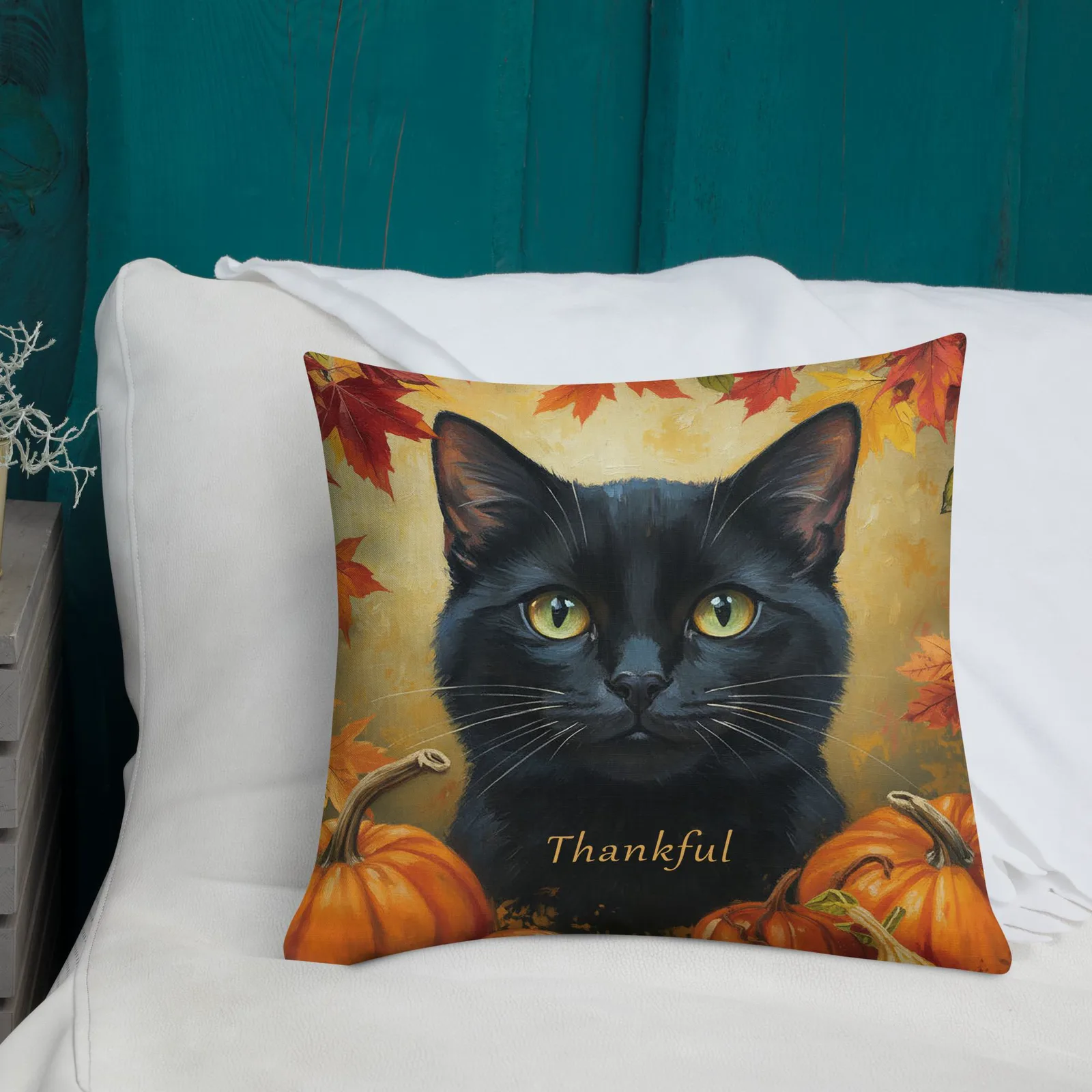 Black Cat Throw Pillow: Thankful Cat Lover Decor, photo 6