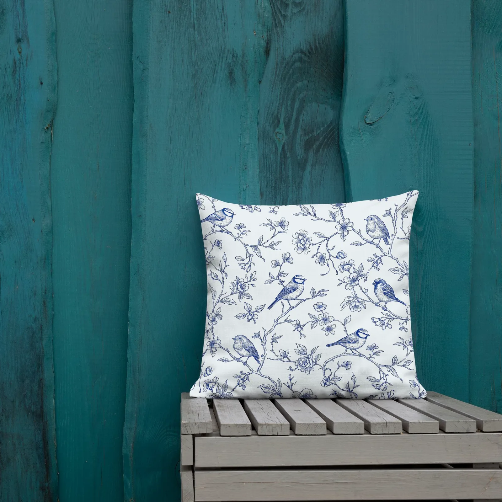 Blue French Toile Birds Throw Pillow: Classic Living Room Decor Cushion, photo 4