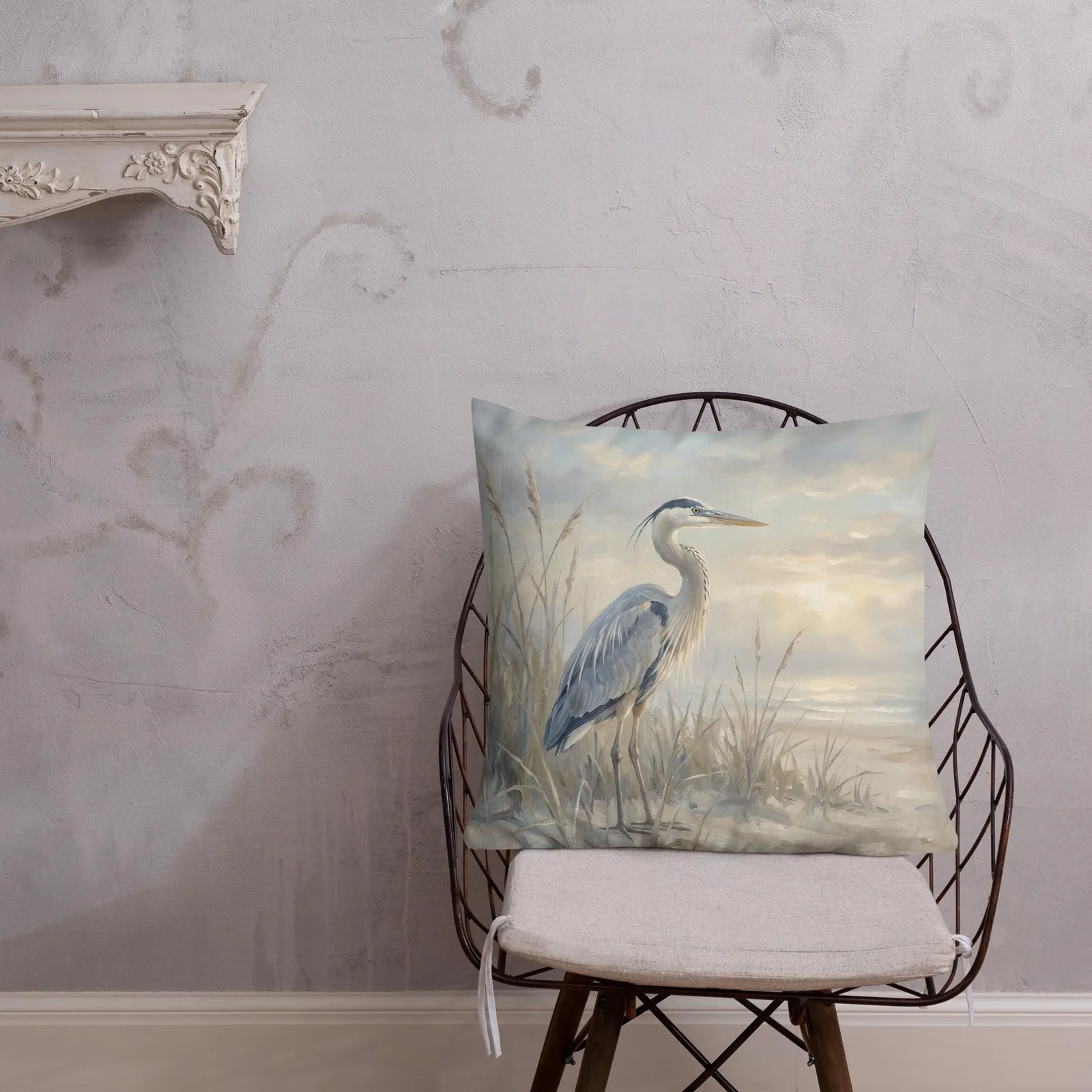 Blue Heron Throw Pillow: Serene Beach Decor Cushion, photo 7