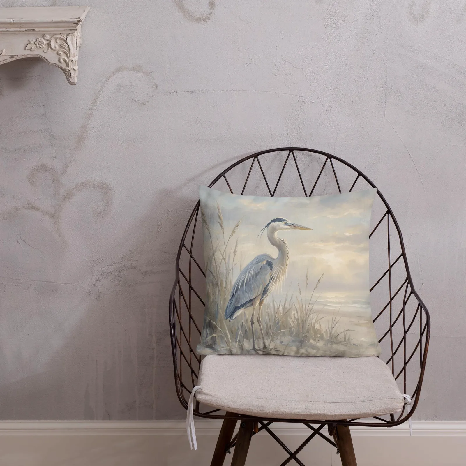 Blue Heron Throw Pillow: Serene Beach Decor Cushion, photo 6