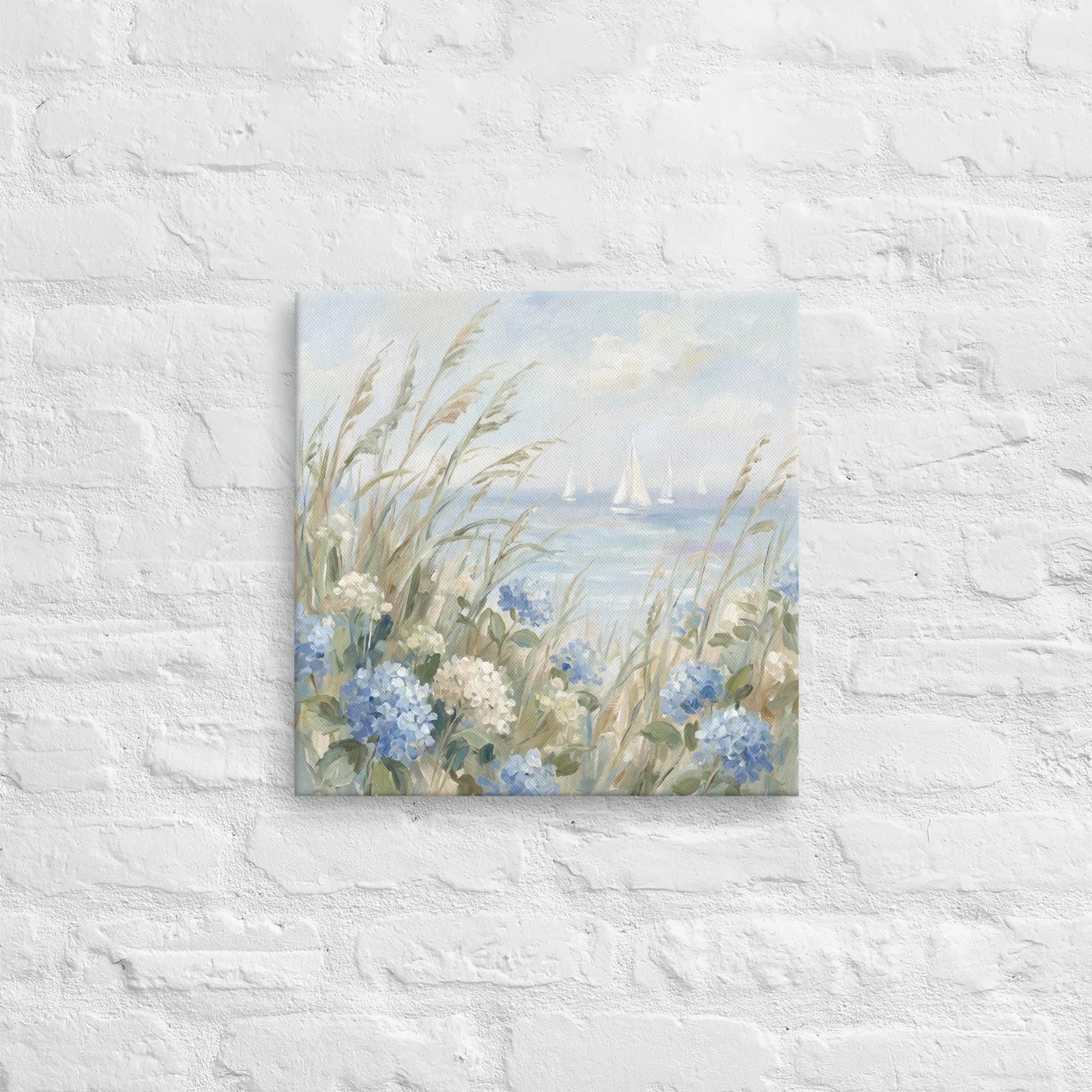 Blue Hydrangea Ocean View Thin Canvas: Coastal Sailboats Decor Wall Art, photo 7