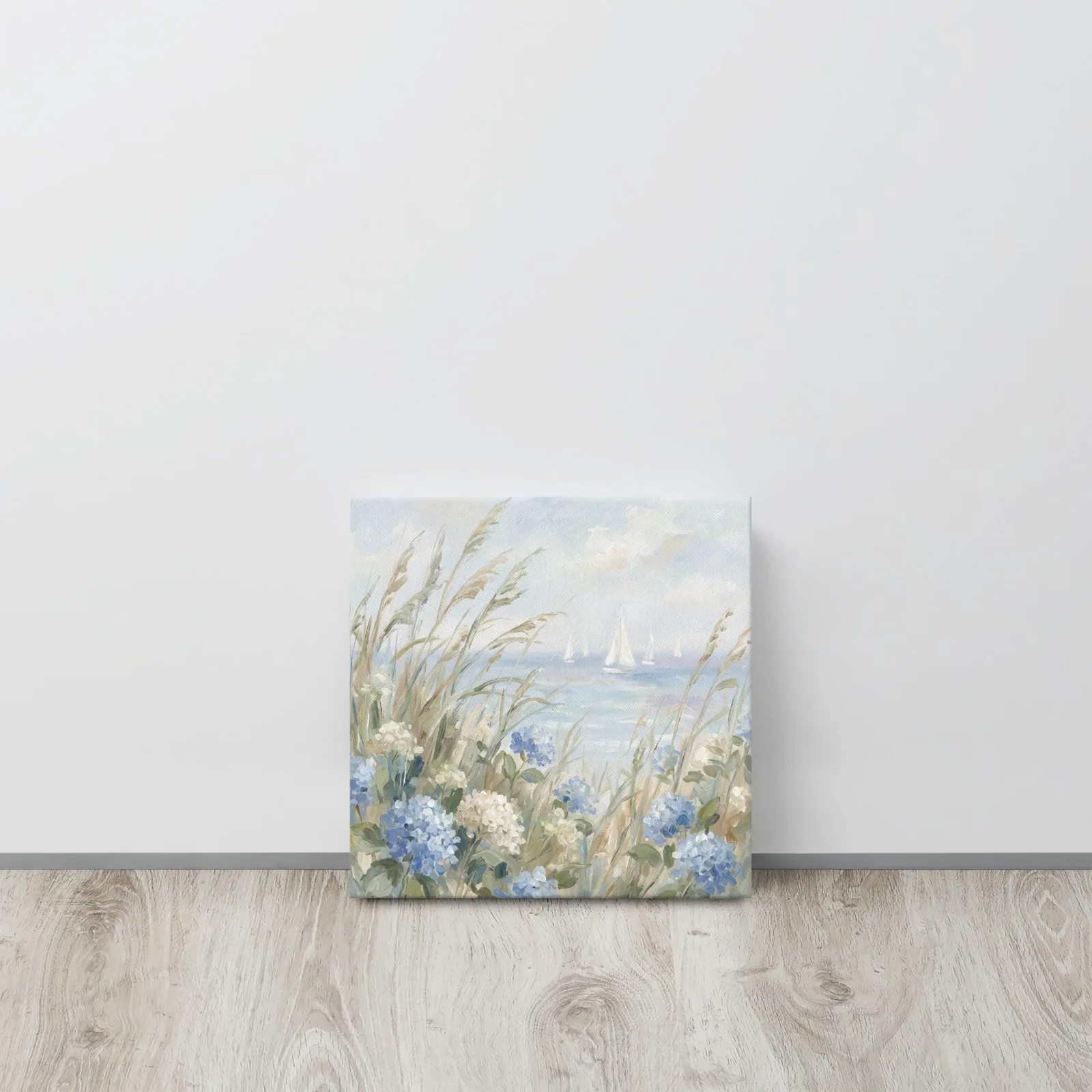 Blue Hydrangea Ocean View Thin Canvas: Coastal Sailboats Decor Wall Art, photo 2