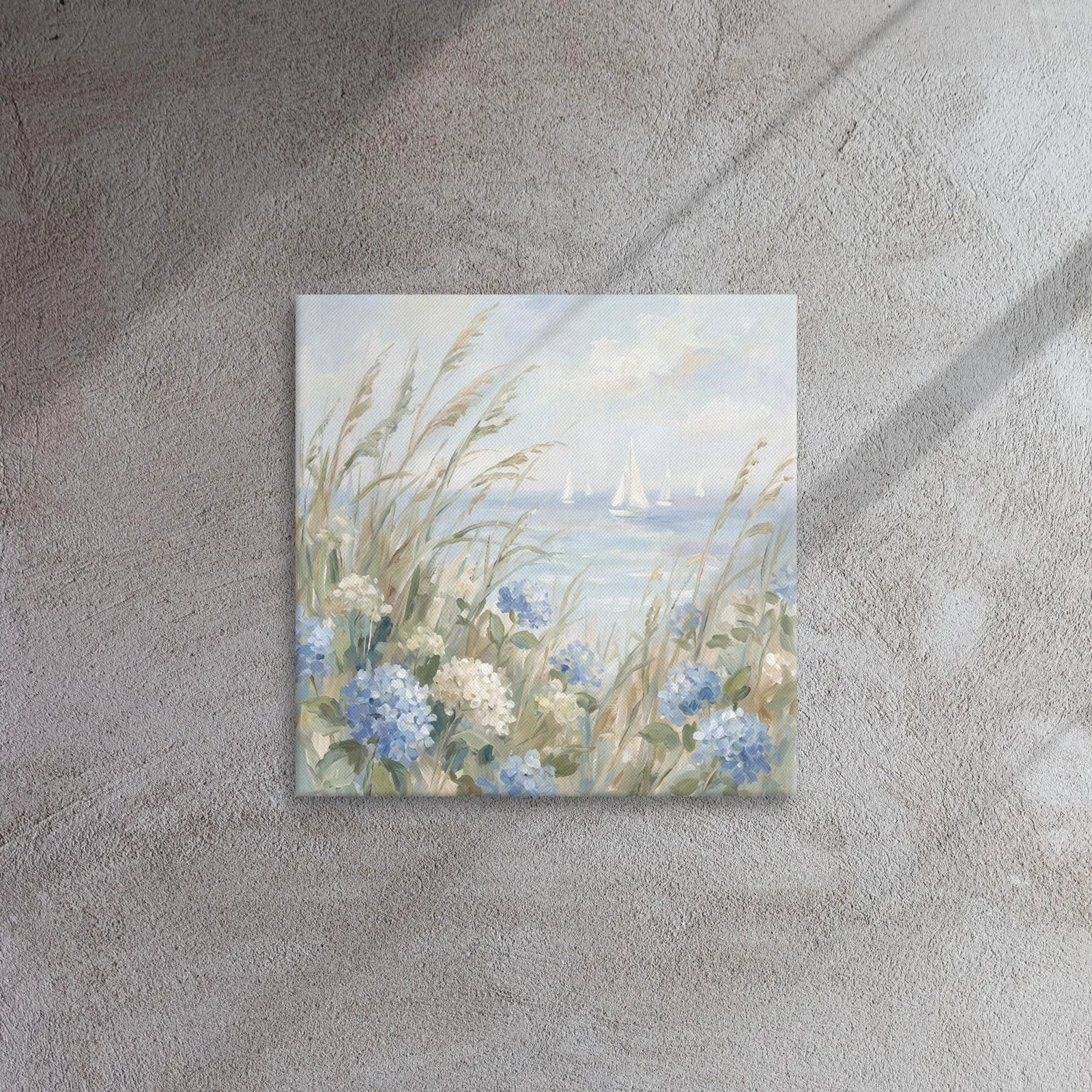 Blue Hydrangea Ocean View Thin Canvas: Coastal Sailboats Decor Wall Art, photo 5