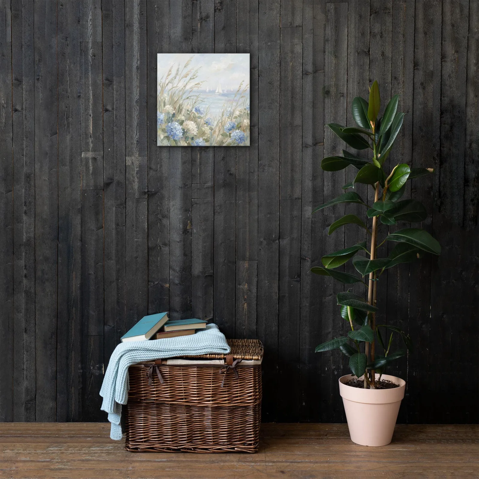 Blue Hydrangea Ocean View Thin Canvas: Coastal Sailboats Decor Wall Art, photo 9