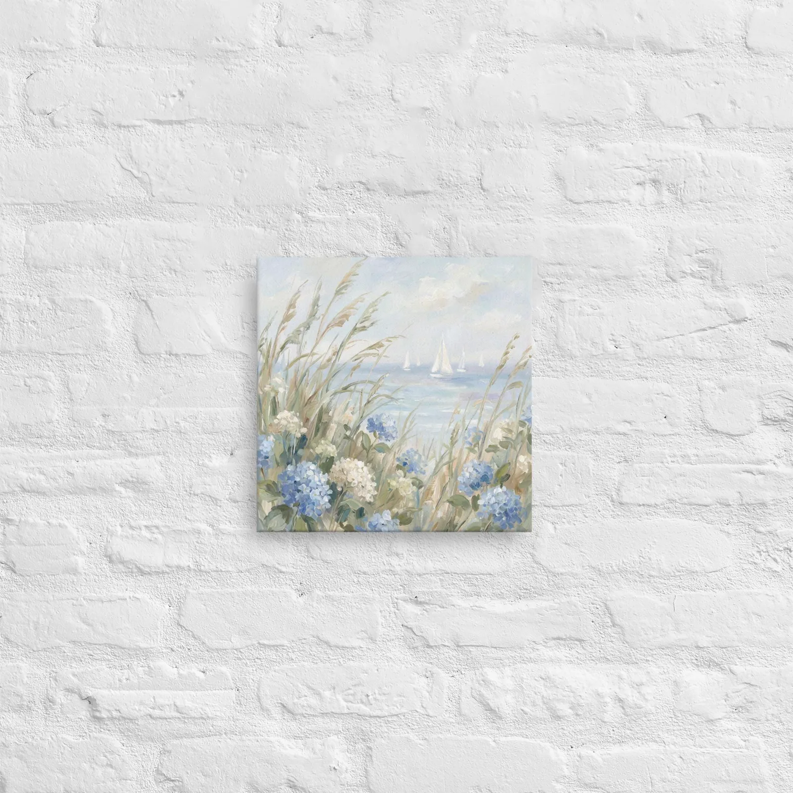 Blue Hydrangea Ocean View Thin Canvas: Coastal Sailboats Decor Wall Art, photo 6
