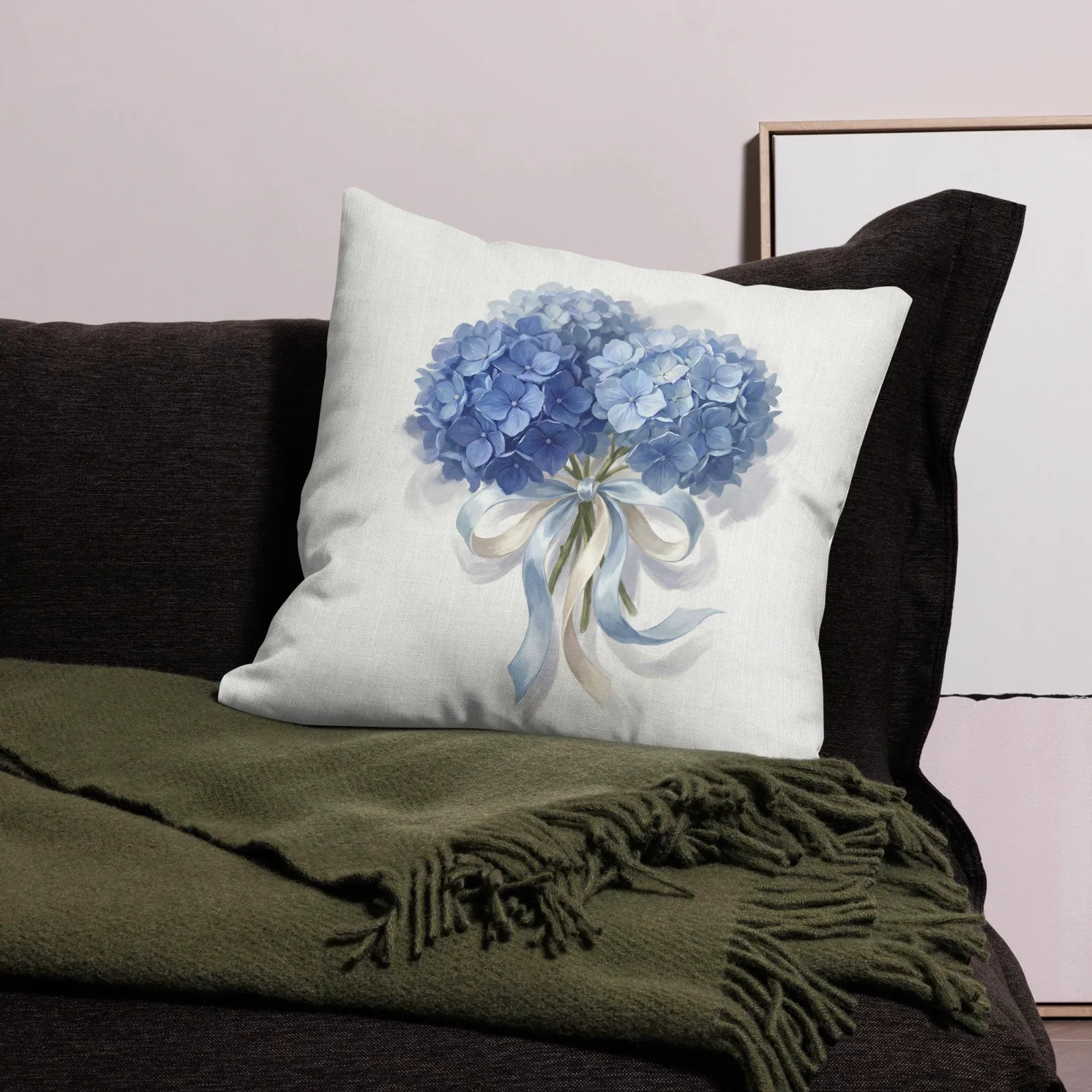 Blue Hydrangea Throw Pillow: Chic Something Blue Decor, photo 10
