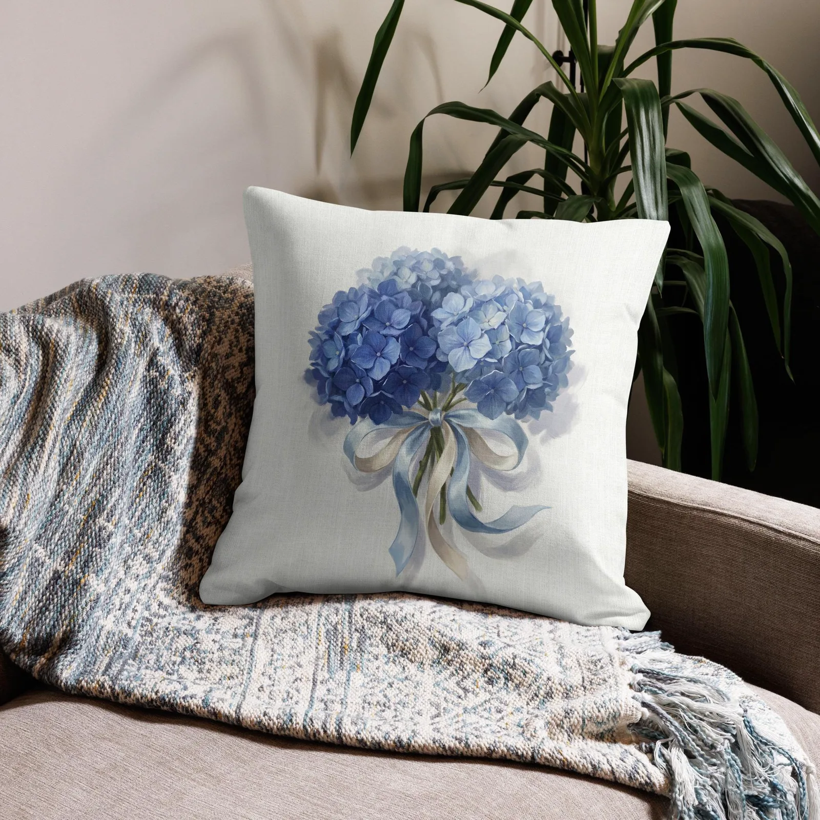 Blue Hydrangea Throw Pillow: Chic Something Blue Decor, photo 9