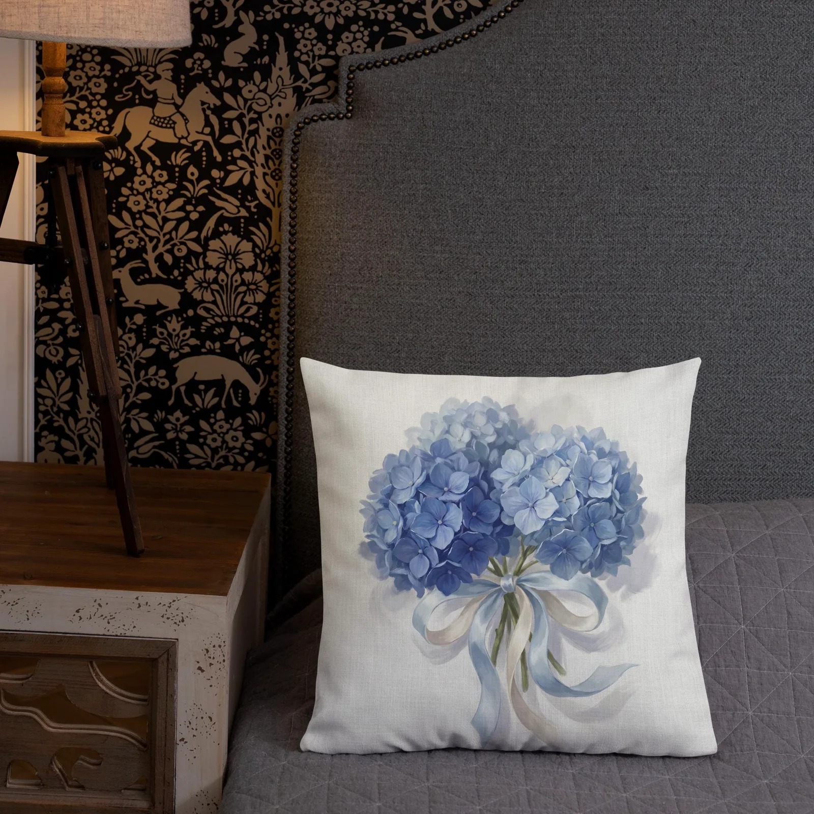 Blue Hydrangea Throw Pillow: Chic Something Blue Decor, photo 6