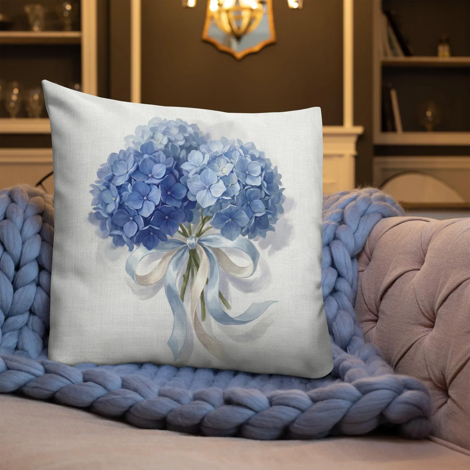 Blue Hydrangea Throw Pillow: Chic Something Blue Decor