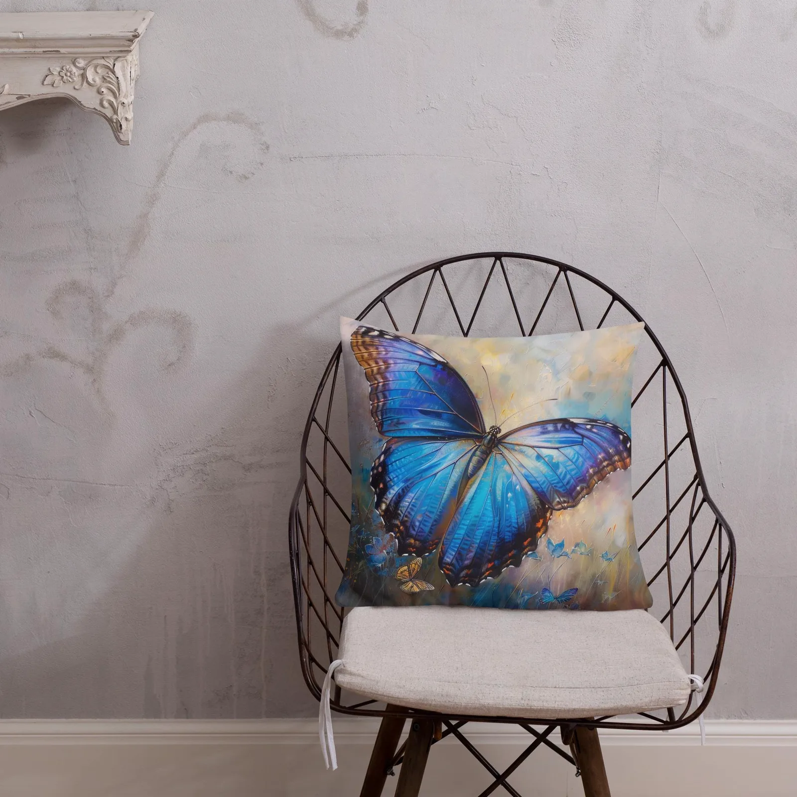 Blue Morpho Butterfly Throw Pillow: Linen-Feel Nature Art Cushion, photo 8