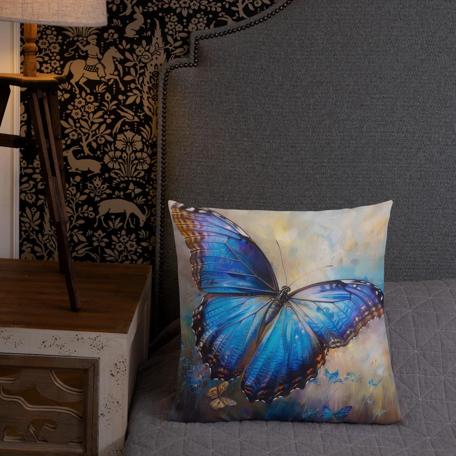 Blue Morpho Butterfly Throw Pillow: Linen-Feel Nature Art Cushion, photo 9