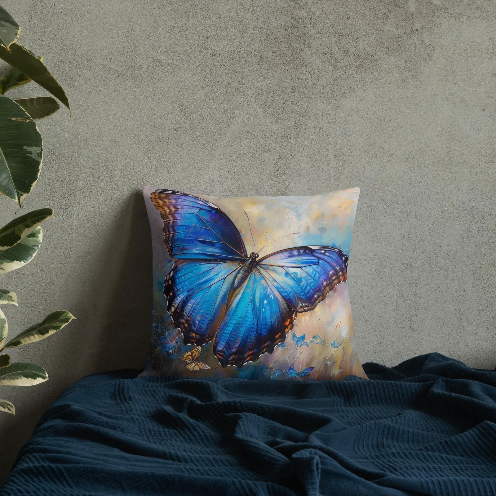 Blue Morpho Butterfly Throw Pillow: Linen-Feel Nature Art Cushion, photo 7