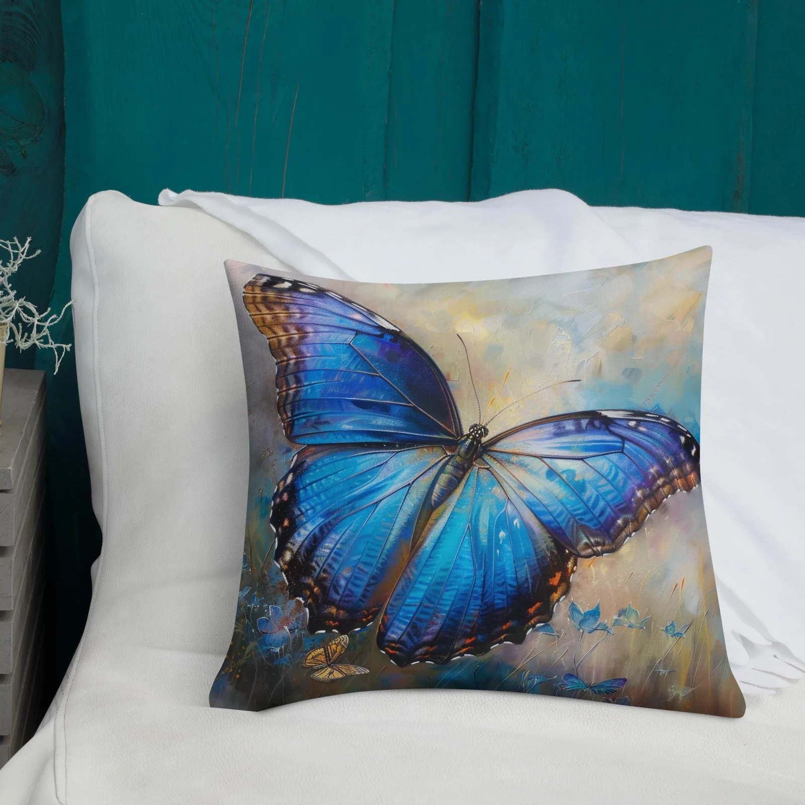 Blue Morpho Butterfly Throw Pillow: Linen-Feel Nature Art Cushion, photo 10
