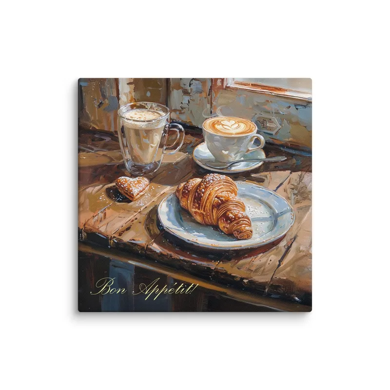 Bon Appétit Café Canvas: Cozy French Breakfast Kitchen Wall Art