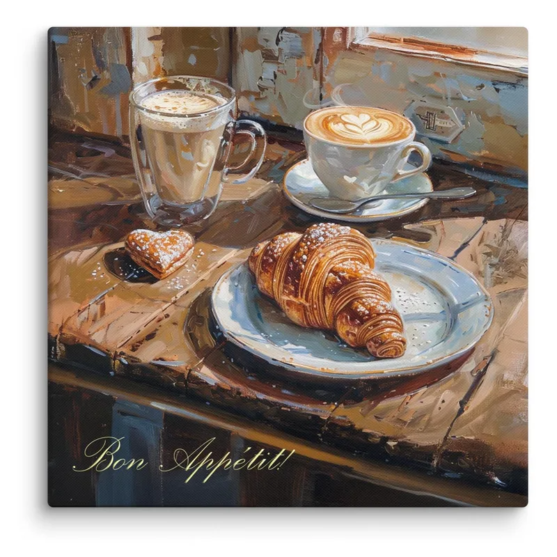 Bon Appétit Café Canvas: Cozy French Breakfast Kitchen Wall Art