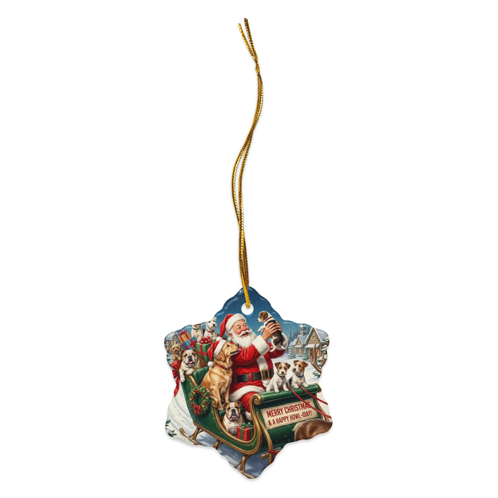 Ceramic Christmas Ornament – Santa’s Little Dog Helpers (Circle or Snowflake), photo 6