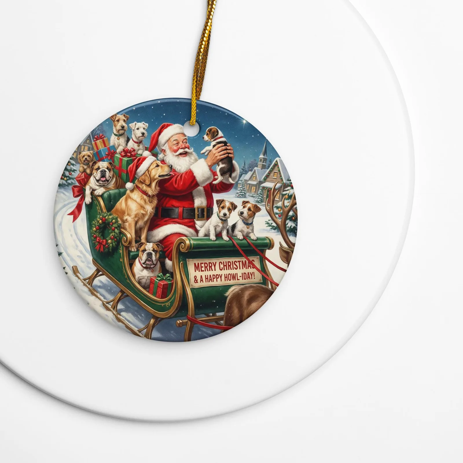 Ceramic Christmas Ornament – Santa’s Little Dog Helpers (Circle or Snowflake), photo 9