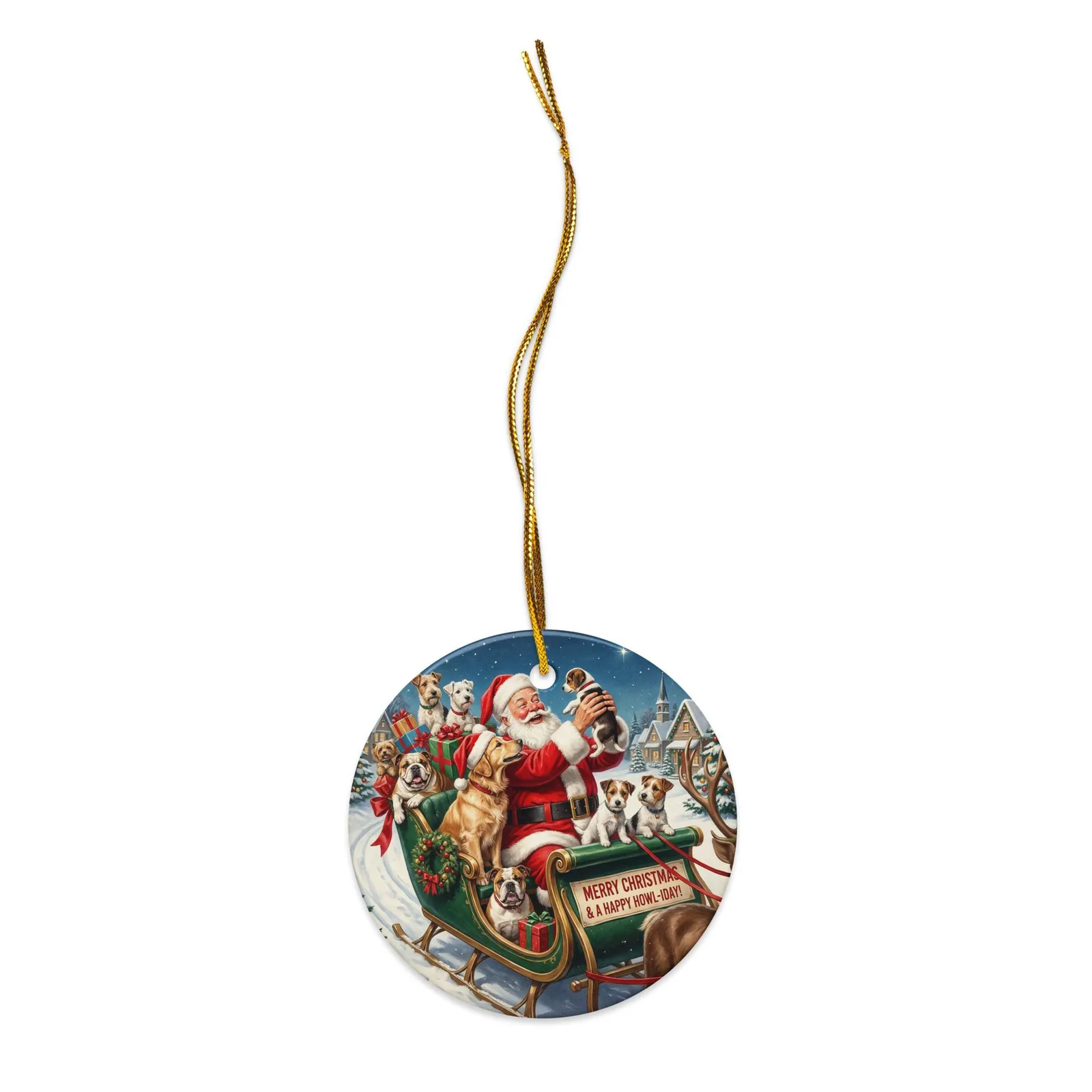 Ceramic Christmas Ornament – Santa’s Little Dog Helpers (Circle or Snowflake), photo 5