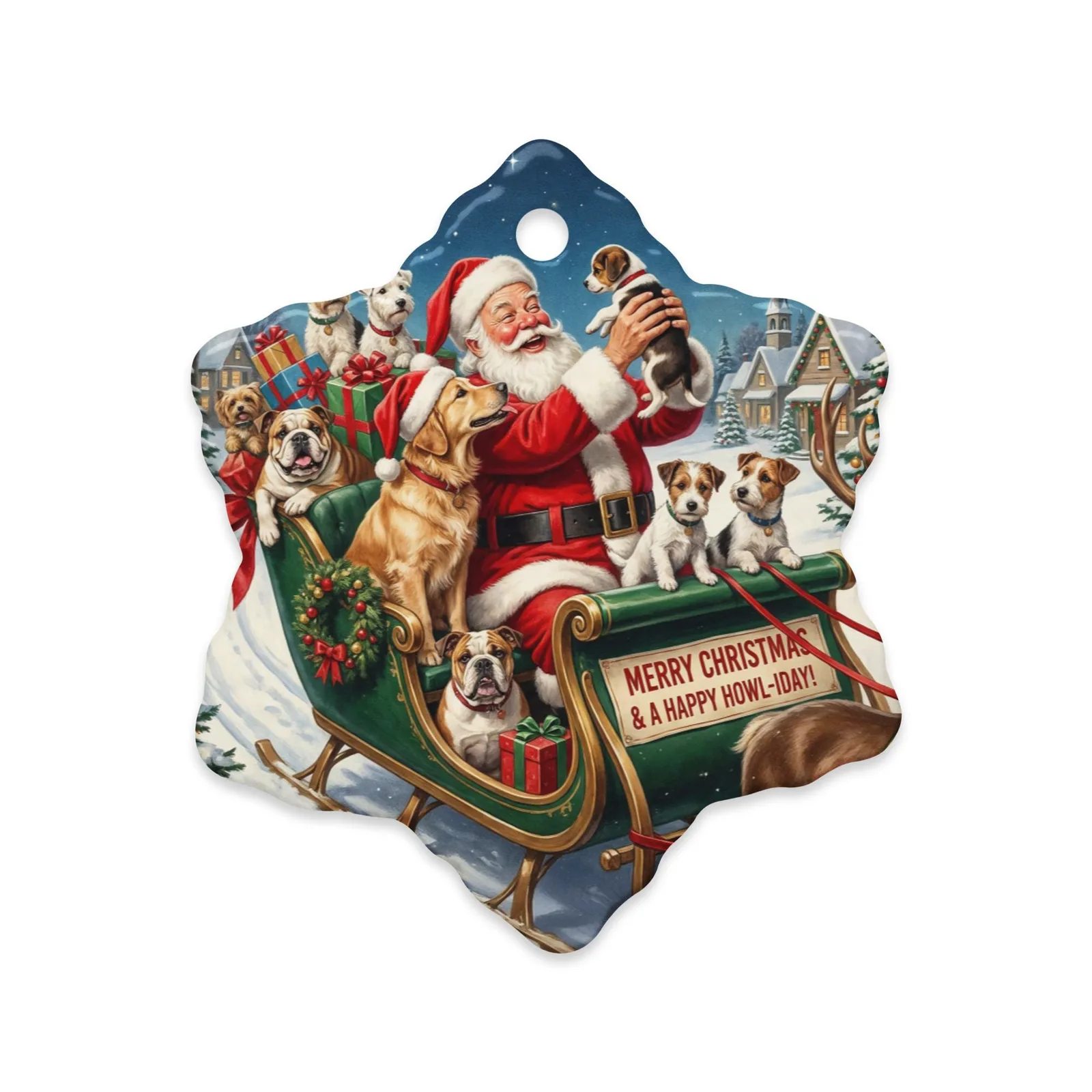Ceramic Christmas Ornament – Santa’s Little Dog Helpers (Circle or Snowflake), photo 4